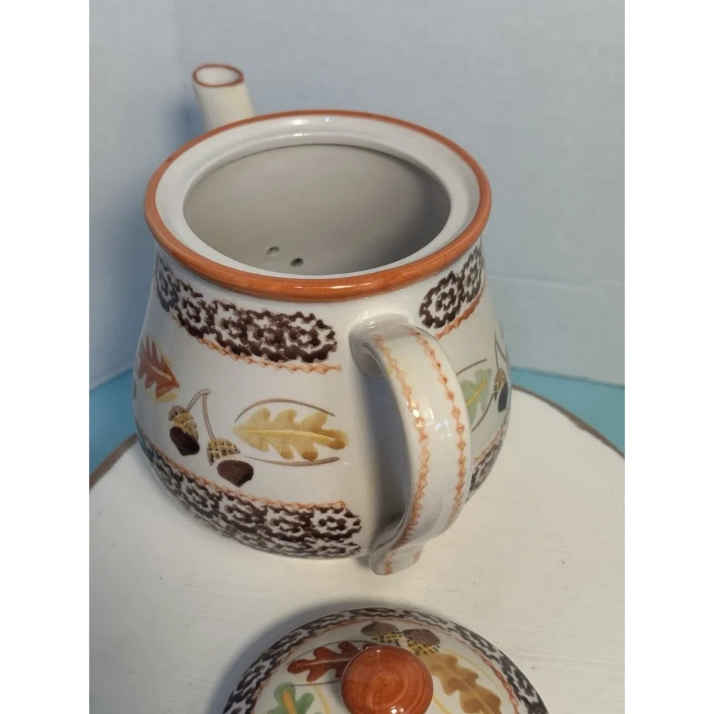 Temp-tations Old World Autumn Tea Serving Set With‎ Tray Fall Leaves Acorns. 6pc